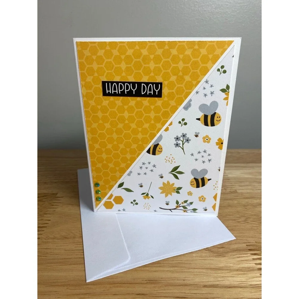 Bee & Flowers Greeting Card - Handmade A2 Card – All Occasion Blank Card